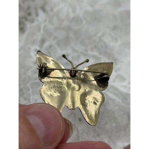 Antique Mexico Alpaca Silver Abalone Inlay Sterling Silver Butterfly Brooch - Picture 4 of 9